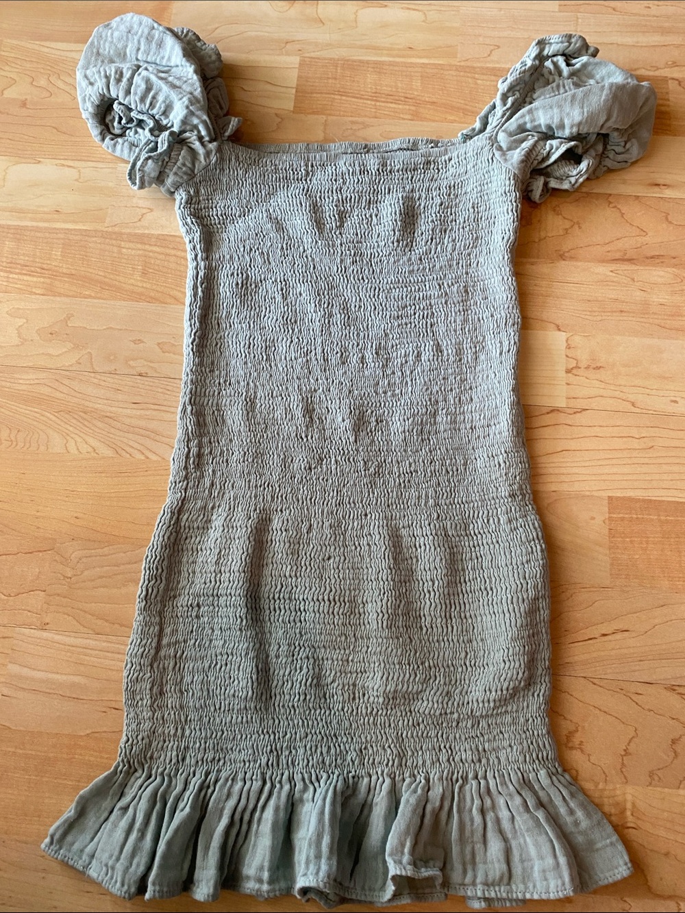 Juniors Sage Green Smocked Ruffle Mini Dress